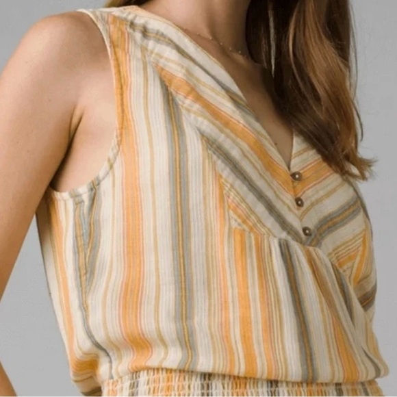 Prana California Dreaming Maxi Dress M Organic Cotton In Golden Hour Stripe - Picture 3 of 15